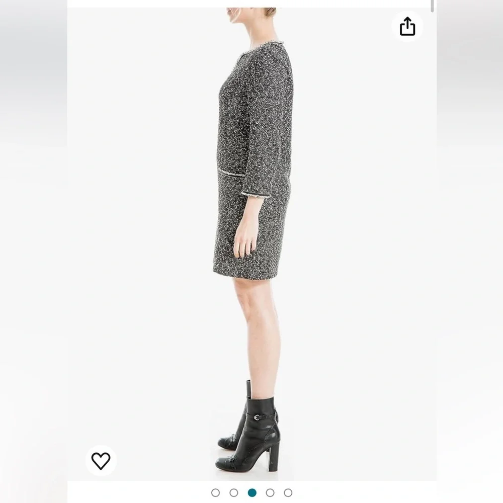 Max Studio Vneck Quarter Sleeve Tweed Boucle Sheath Black White Mini Dress - Picture 2 of 7